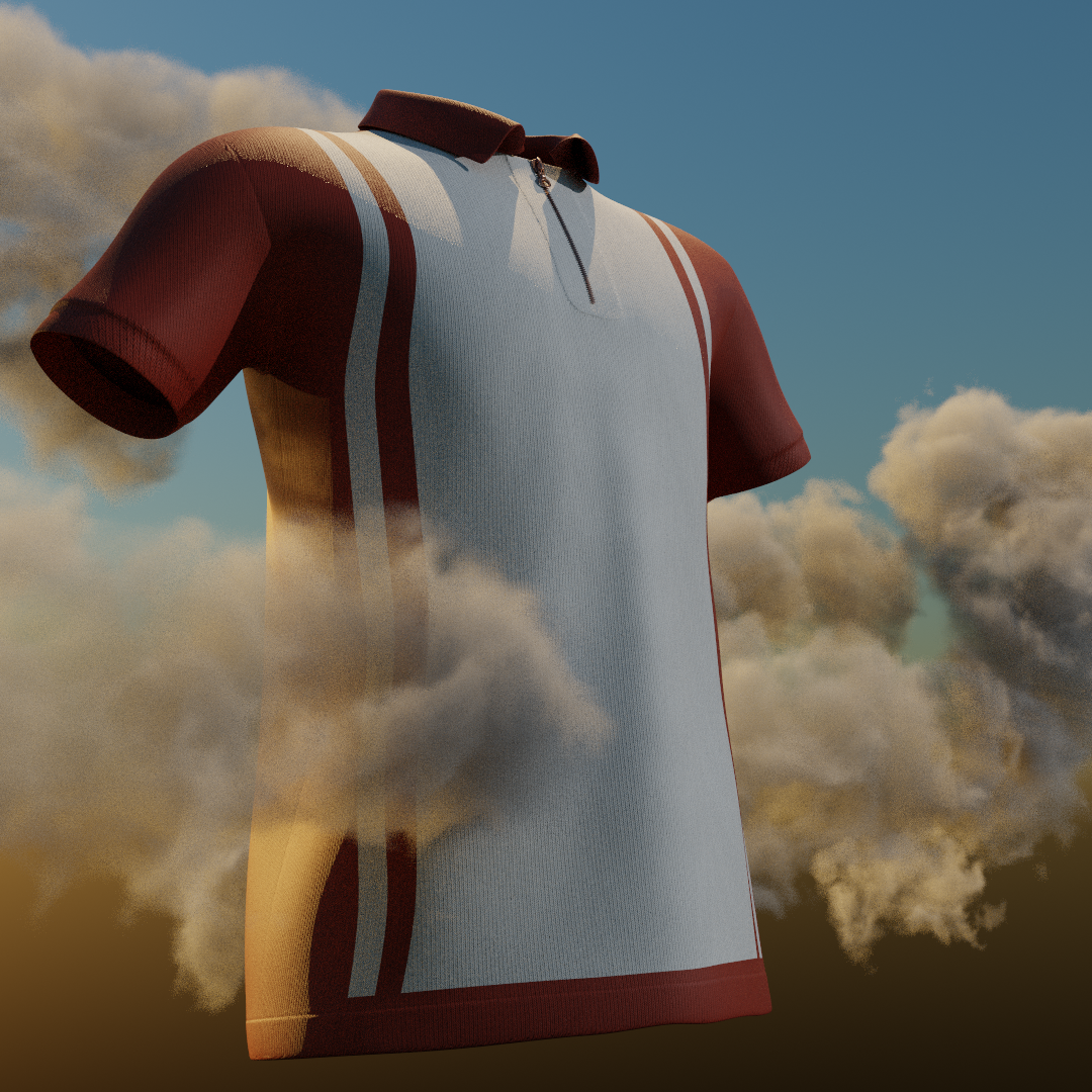 3D knit polo shirt floating in clouds